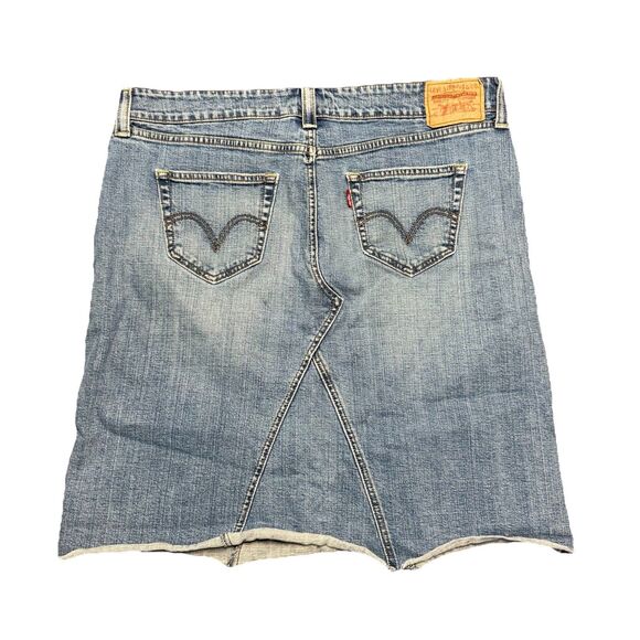 Levis Denim Skirt Womens 20 Blue Distressed Raw Hem Stretch Jean Grunge Y2K - Picture 1 of 7